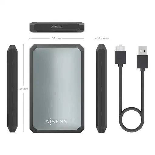 AISENS Caja externa 2.5\ ASE-2529B 9.5mm SATA a USB 3.0/USB3.1 Gen1, Negro-Gris