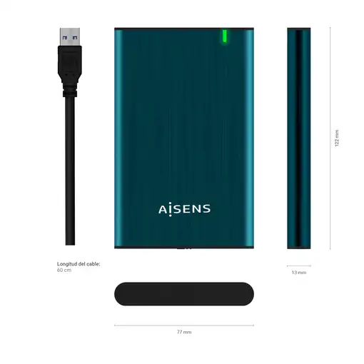 AISENS Caja Externa 2.5\ ASE-2525PB 9.5 mm SATA A USB 3.0/USB 3.1 Gen1, Azul Pacif