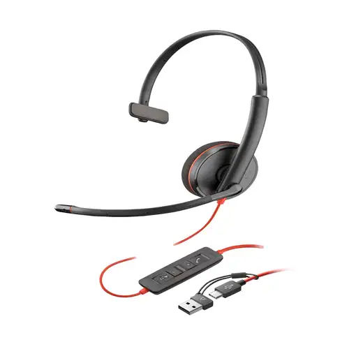 POLY Auriculares Blackwire 3210 monaural USB-C + adaptador USB-C/A (paquete)
