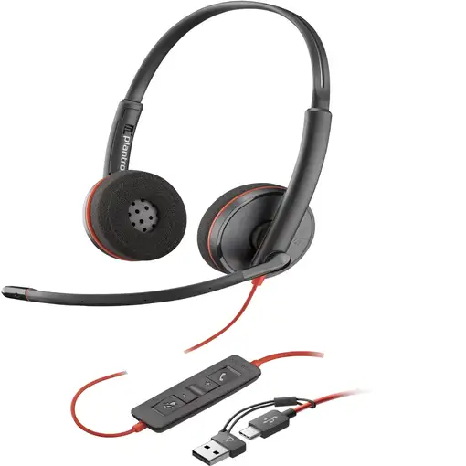 POLY Auriculares estéreo Blackwire 3220 USB-C + Adaptador USB-C/A