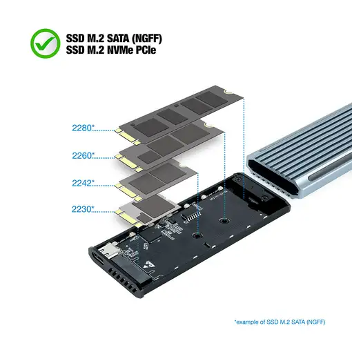 TooQ Shinobi Caja externa para unidad de estado sólido (SSD) Gris M.2