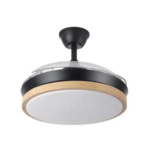 Ventilador DC Evros Negro/Haya 72W 3 aspas Desplegables, LED regulable, remoto