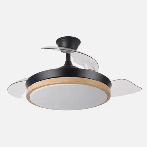 Ventilador DC Evros Negro/Haya 72W 3 aspas Desplegables, LED regulable, remoto