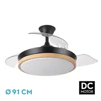 Ventilador DC Evros Negro/Haya 72W 3 aspas Desplegables, LED regulable, remoto
