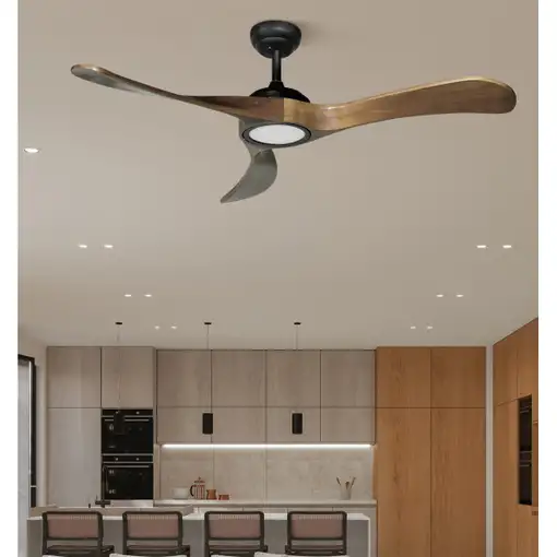 Ventilador DC Castelo negro/roble LED 3 aspas 132cm con mando