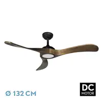 Ventilador DC Castelo negro/roble LED 3 aspas 132cm con mando