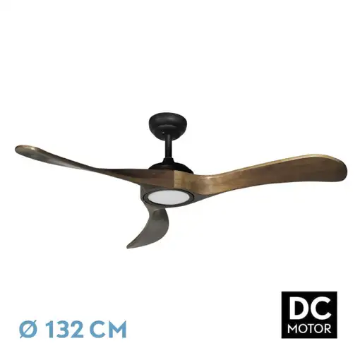 Ventilador DC Castelo negro/roble LED 3 aspas 132cm con mando