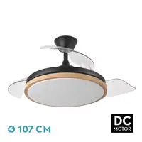 Ventilador DC Evros Negro/Haya 72W 3 aspas Desplegables, LED regulable, remoto