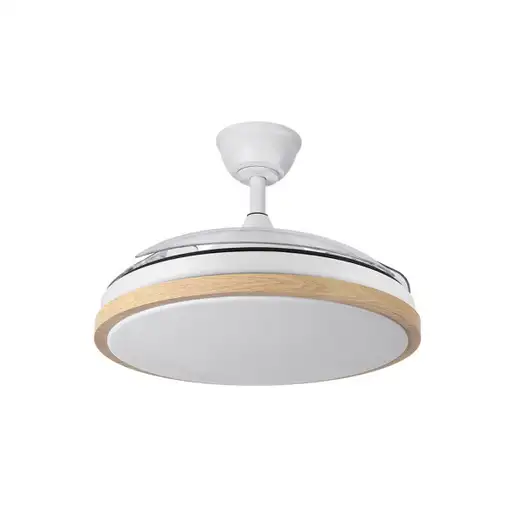Ventilador DC Evros Blanco/Haya 72W 3 aspas Desplegables, LED regulable, remoto