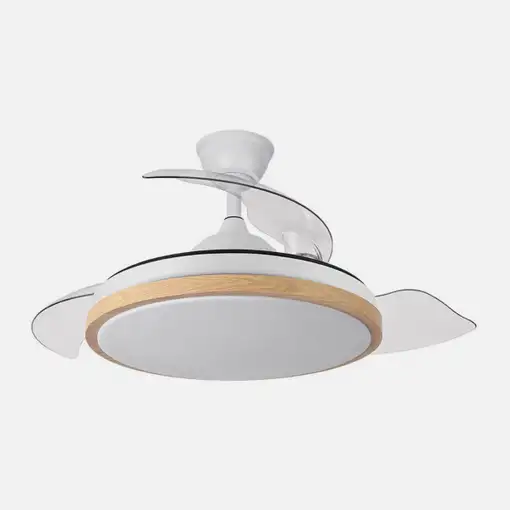 Ventilador DC Evros Blanco/Haya 72W 3 aspas Desplegables, LED regulable, remoto