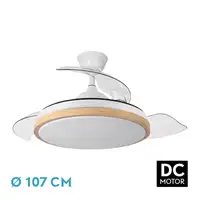 Ventilador DC Evros Blanco/Haya 72W 3 aspas Desplegables, LED regulable, remoto