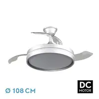 Ventilador DC 72W Mandarin Plata, 3 aspas, 6 velocidades, LED regulable
