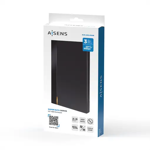 AISENS Caja Externa 2,5″ ASE-2524B 9.5mm SATA a USB 3.0/USB3.1 Gen1, Negra