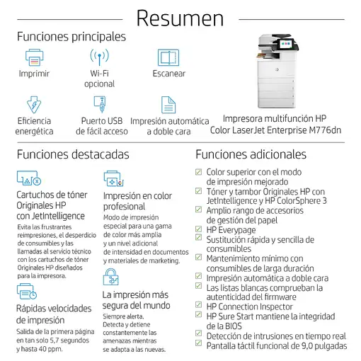 HP Color LaserJet Enterprise Impresora multifunción Enterprise M776dn