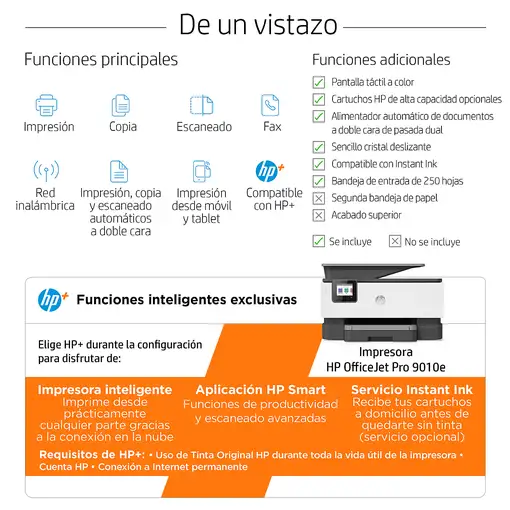 HP OfficeJet Pro 9010e Inalámbrico All-in-One Color Impresora, Servicio Instant In