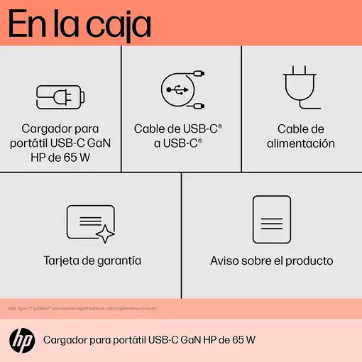 HP Cargador para portátil de con USB-C GaN de 65 W