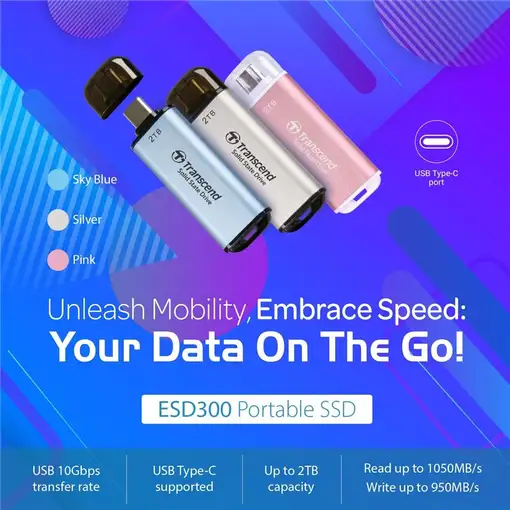 Transcend ESD300C 1 TB USB Tipo C Azul