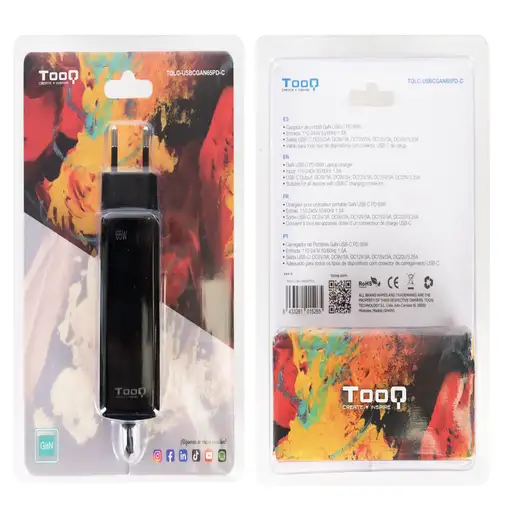 TooQ Cargador de portátil GAN USB-C PD 45W, Negro