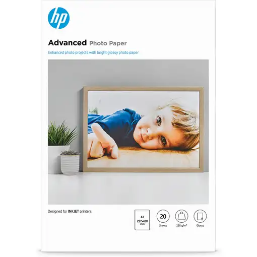 HP Papel fotográfico Advances, brillante, 250 g/m2, A3 (297 x 420 mm), 20 hojas