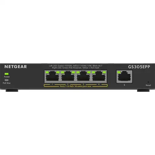 NETGEAR 5-Port Gigabit Ethernet High-Power PoE+ Plus Switch (GS305EPP) Gestionado