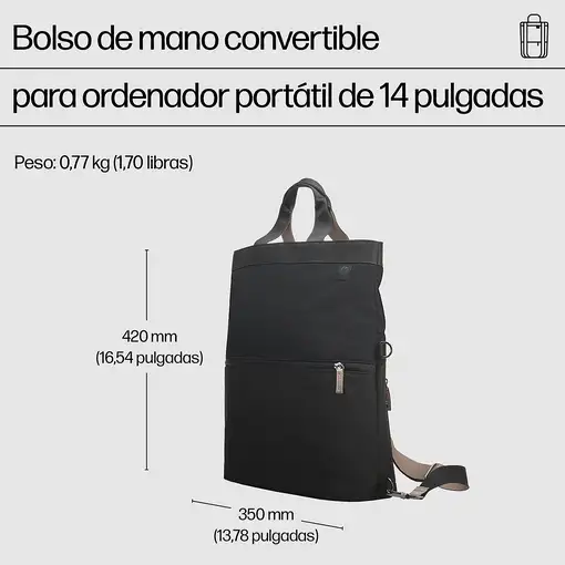 HP Bolso de mano de mochila para ordenador portátil convertible de 14 pulgadas