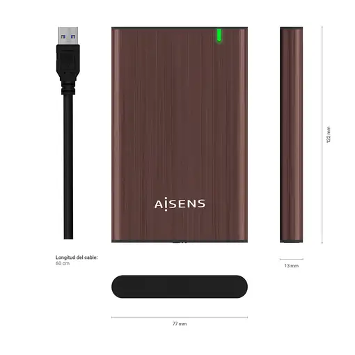 AISENS Caja Externa 2.5\ ASE-2525BWN 9.5 mm SATA A USB 3.0/USB 3.1 Gen1, Marron