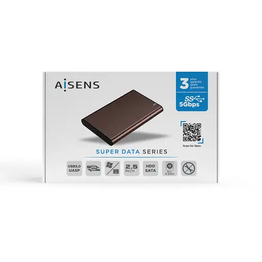 AISENS Caja Externa 2.5\ ASE-2525BWN 9.5 mm SATA A USB 3.0/USB 3.1 Gen1, Marron