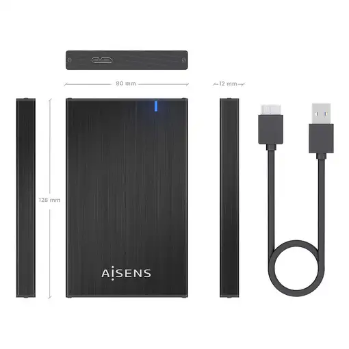 AISENS Caja externa 2.5\ ASE-2527B 9.5mm SATA a USB 3.0/USB3.1 Gen1, Negro
