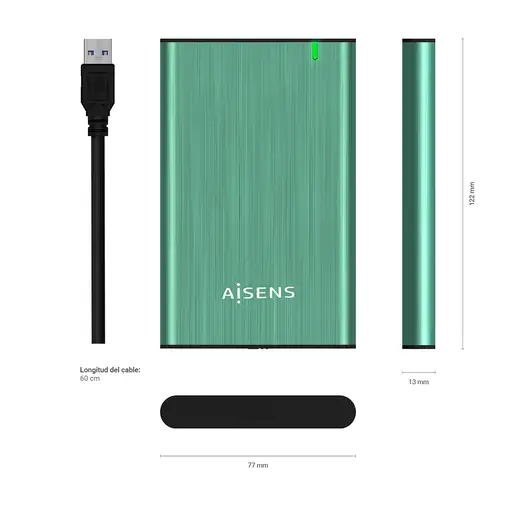 AISENS Caja Externa 2.5\ ASE-2525SGN 9.5 mm SATA A USB 3.0/USB 3.1 Gen1, Verde Pri