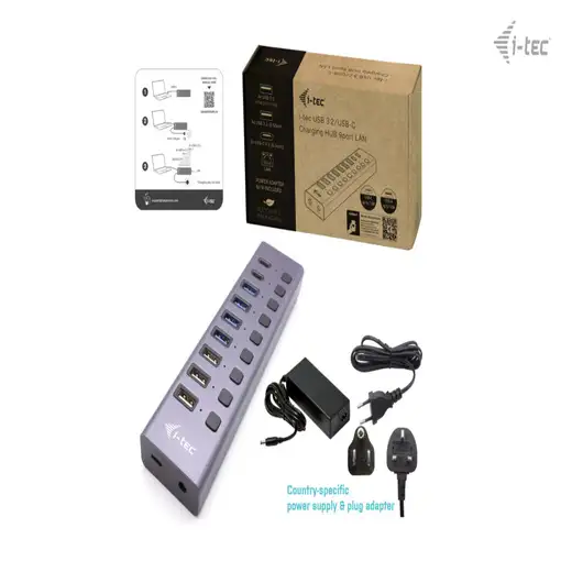 i-tec USB-A/USB-C Charging HUB 9port with LAN + Power Adapter 60 W