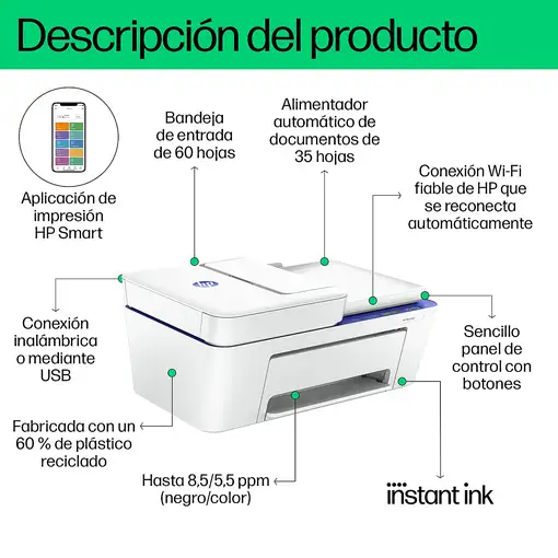 HP DeskJet 4230e Inalámbrico All-in-One Color Impresora, Servicio Instant Ink; Fot