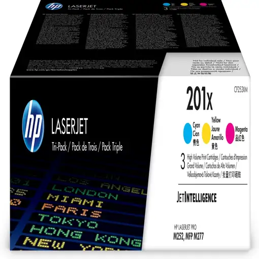 HP Paquete de 3 cartuchos de tóner cian/magenta/amarillo Originales LaserJet 201X