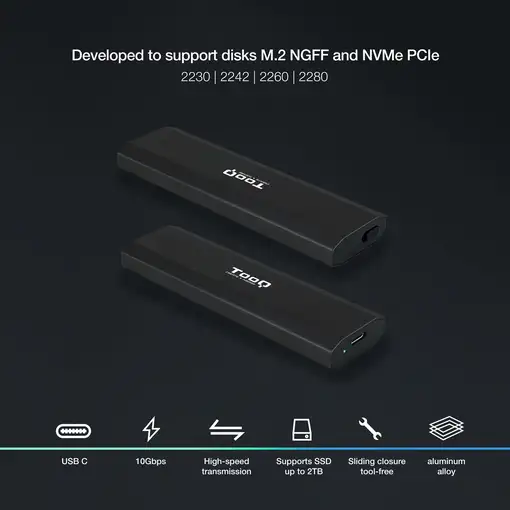 TooQ Shura Caja externa para unidad de estado sólido (SSD) Negro M.2