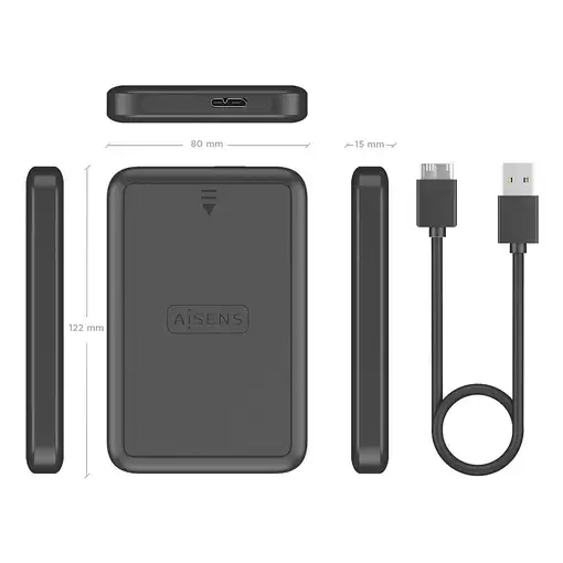 AISENS Caja externa 2.5\ ASE-2519B 9.5mm SATA a USB 3.0/USB3.1 Gen1, Negro