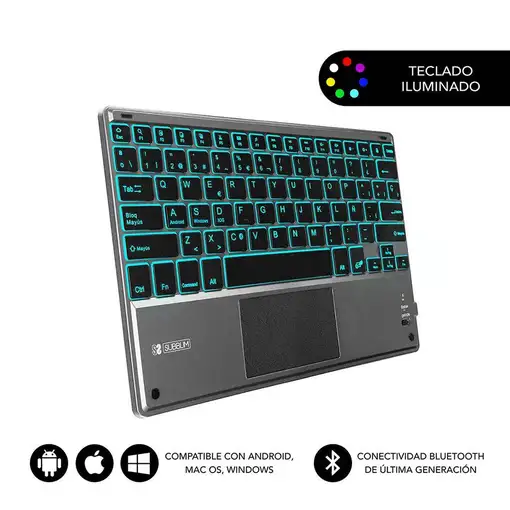 Teclado Retroiluminado Bluetooth Smart Para Tablet O Ipad  Gris Negro
