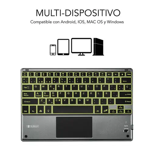 Teclado Retroiluminado Bluetooth Smart Para Tablet O Ipad  Gris Negro