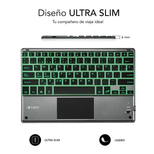 Teclado Retroiluminado Bluetooth Smart Para Tablet O Ipad  Gris Negro