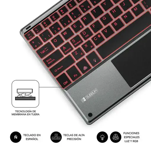 Teclado Retroiluminado Bluetooth Smart Para Tablet O Ipad  Gris Negro