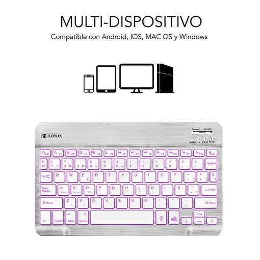 Teclado Retroiluminado Smart Bluetooth Para Tablet O Ipad  Blanco Plata