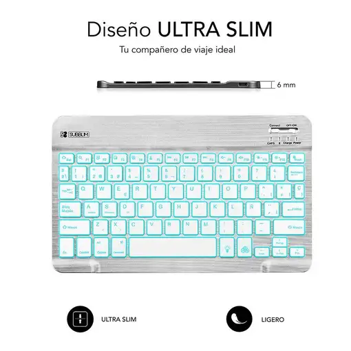 Teclado Retroiluminado Smart Bluetooth Para Tablet O Ipad  Blanco Plata