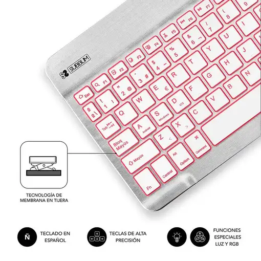 Teclado Retroiluminado Smart Bluetooth Para Tablet O Ipad  Blanco Plata