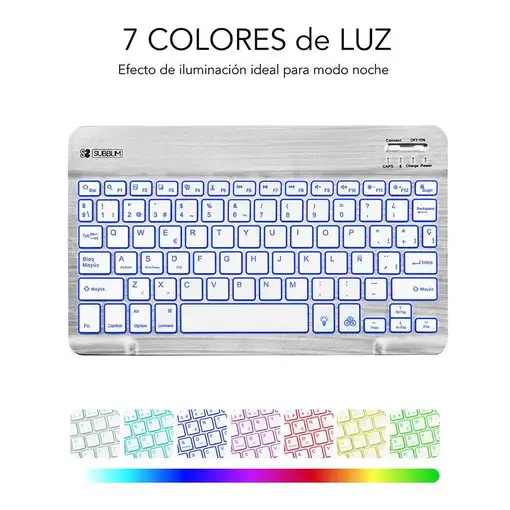 Teclado Retroiluminado Smart Bluetooth Para Tablet O Ipad  Blanco Plata