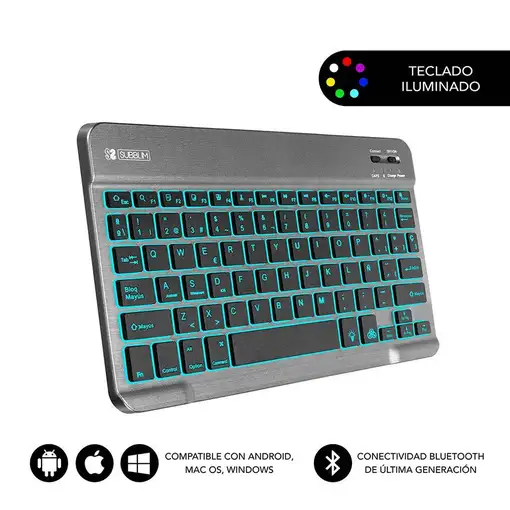 Teclado Retroiluminado Smart Bluetooth Para Tablet O Ipad  Gris Negro