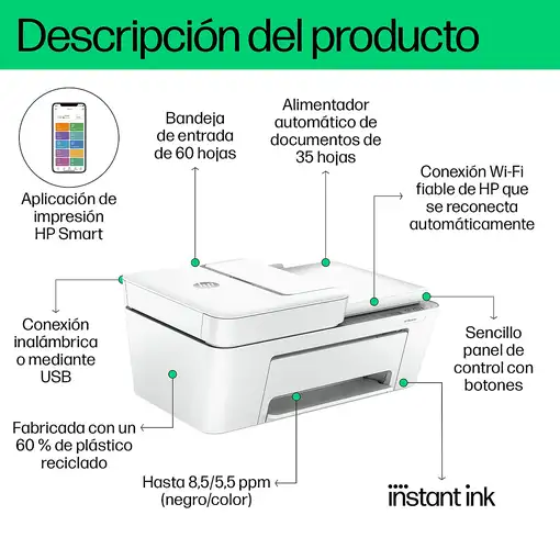 HP DeskJet 4220e Inalámbrico All-in-One Color Impresora, Instant Ink; Fotocopiador