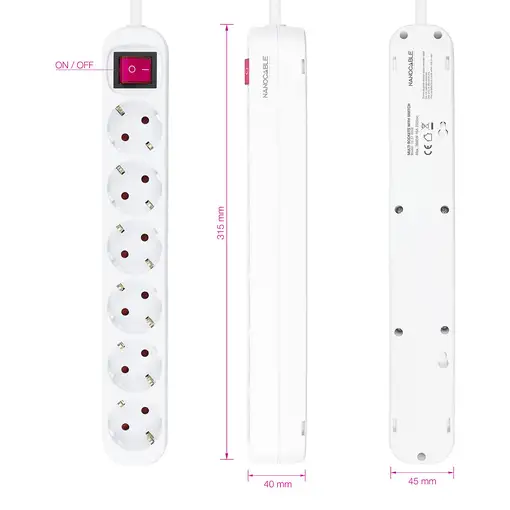 Nanocable Regleta de enchufes de 6 tomas con interruptor, 1.4 metros Blanca
