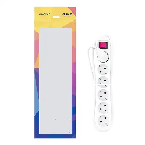 Nanocable Regleta de enchufes de 6 tomas con interruptor, 1.4 metros Blanca
