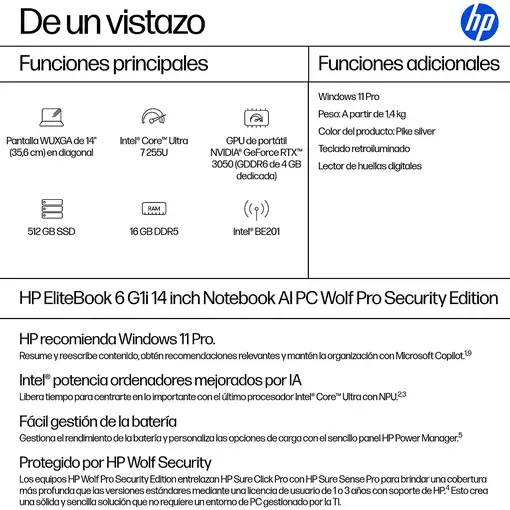 HP  EliteBook 6 G1i Wolf Pro Security Portatil Intel Core Ultra 7 (14'') WUXGA