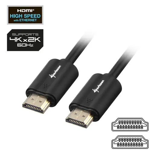 Sharkoon HDMI/HDMI 4K, 2m cable HDMI HDMI tipo A (Estándar) Negro