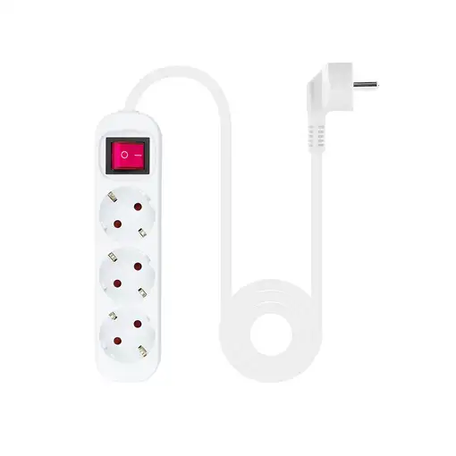 Nanocable Regleta de Enchufes con 3 Tomas con Interruptor, 1.4 m, Blanco