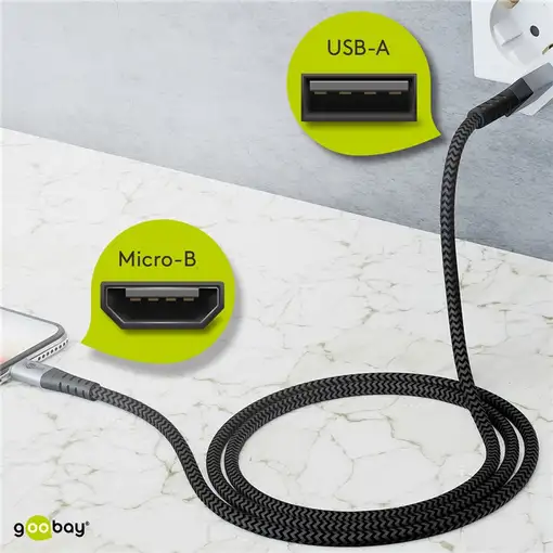 Goobay 49282 cable USB USB 2.0 1 m Micro-USB B USB A Negro, Gris